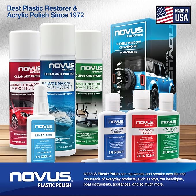 Novus Plastic Polish | Golf Cart Maintenance Kit | Includes Plastic Polish #3#2#1-2 Ounces Each, 2 Buffing Pads, Backing Drill Attachment, 3" Wool Pad, 3 Disposable Wipes