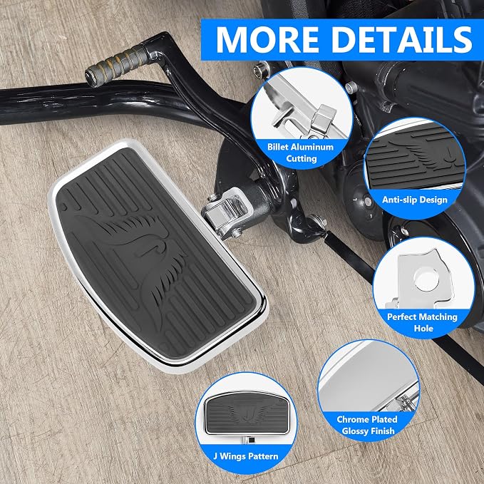 D-shaped Driver Footboards Front Rider Foot Rest Floorboards for Indian Scout Sixty Bobber 2015-2025 Models Foot Pegs Accessories(Chrome, J Wings)