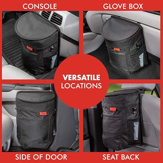 Lusso Gear Car Trash Can - Round - Gray and Car Seat Gap Organizer - Gray