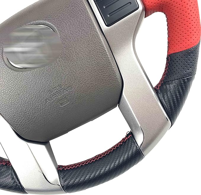 Hand-Stitch Wheel Wrap Side Red Perforated Leather&Matte Black Carbon Fiber Steering Wheel Cover for Toyota Tacoma 2012-2021 / 4Runner 2010-2021 / Tundra Sequoia 2014-2021 (Matte Carbon Fiber)