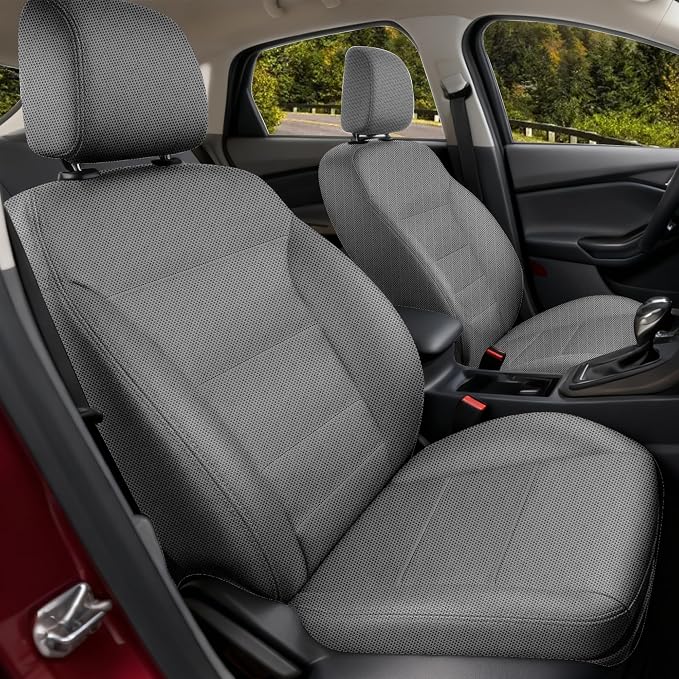 Front Knit Fabric Seat Covers for Ford Focus 2009 2010 2011 2012 2013 2014 2015 2016 2017 2018, Sponge Padding, Thickened Design, Easy to Install and Clean-Gray