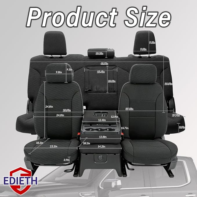 Front & Rear Seat Covers for Chevy Silverado & GMC Sierra 1500 Crew Cab 2019 2020 2021 2022 2023 2024 2025 2026 Full Set with Headrest and Rear Cup Holder Foam Padded - Black