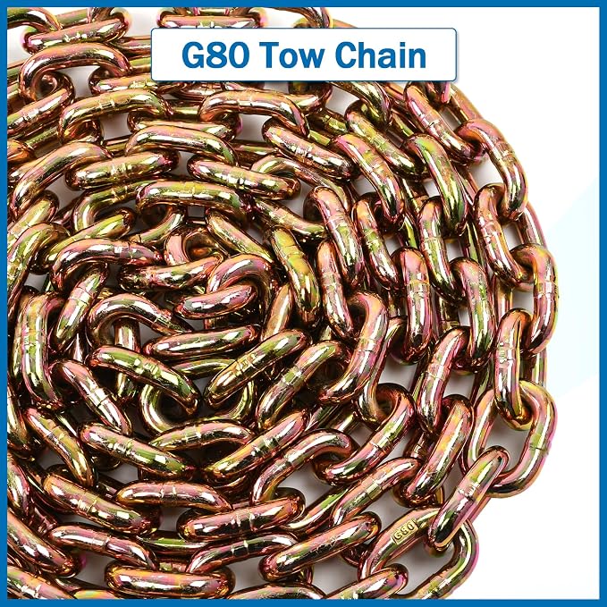 3/8 Inch x 10 Feet Transport Binder Chain G80 Safey Tow Chain with Grab Hooks 7100 Lbs Safe Work Load for Transporting Towing Tie Down Binding Equipment