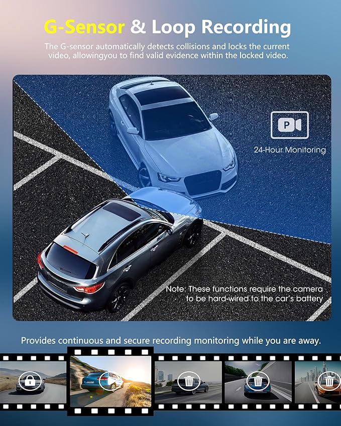 3" 4 Channel Mirror Dash Cam Front and Rear Inside Left Right 1080P Dash Camera with G-Sensor Motion Detection 8 IR Lamps Night Vision Loop Recording Parking Assistance Exposure Compensation