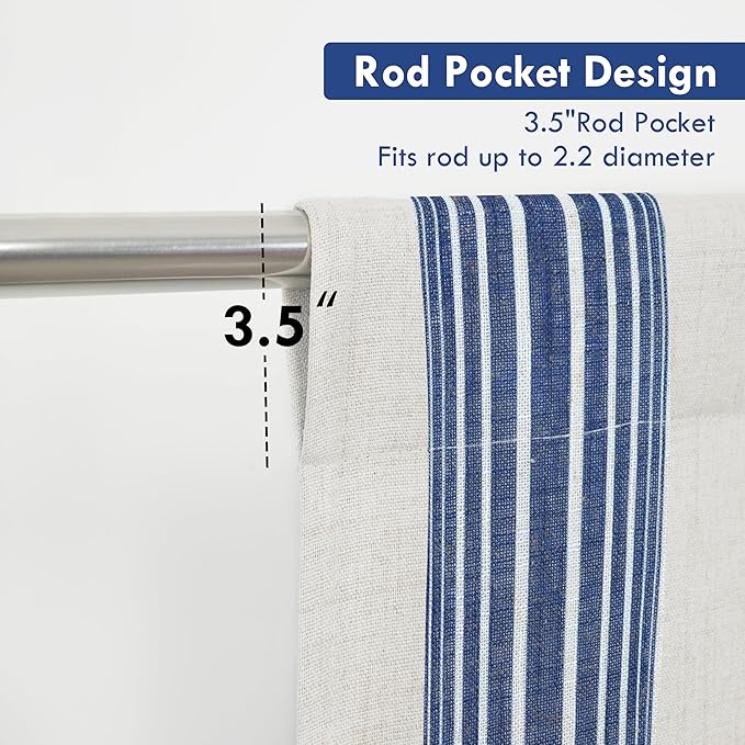 DriftAway Chris Double Layer Linen Blackout Tie Up Curtains Thermal Insulated Fully Lined Vertical Striped Balloon Roman Shade Bathroom Window Adjustable Rod Pocket 45 Inch by 63 Inch Ivory Dark Blue