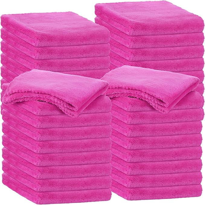 Shimeyao 30 Pcs Edgeless Microfiber Plush Towels for Cars Detailing Drying Wash Polishing Absorbent Cleaning Cloths, 500 GSM (16 x 16 Inch,Fuchsia)