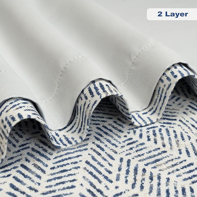 DriftAway Farmhouse Double Layer Linen Blackout Tie Up Curtains Thermal Insulated Striped Fully Lined Balloon Roman Shade Bathroom Window Adjustable Rod Pocket 45 Inch by 63 Inch Roman Navy