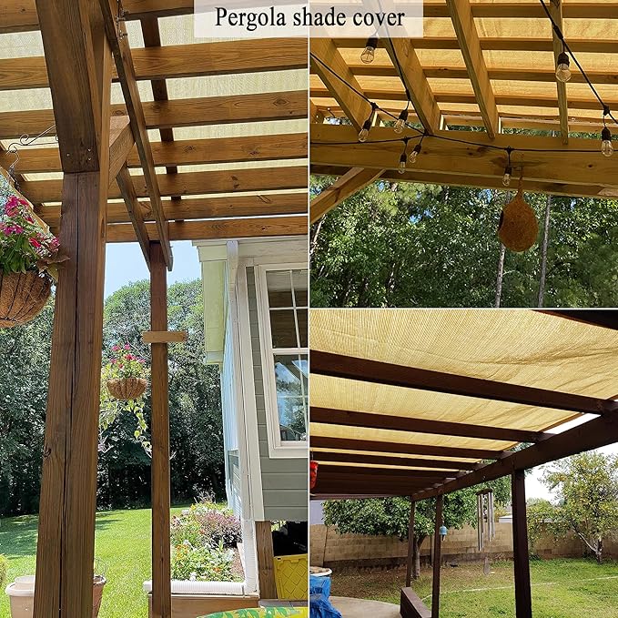 90% Shade Cloth for Patio, 6X6 FT Pergola Shade Cover, Breathable Sun Shade Fabric for Beach, Deck, Porch, Gazebo, Carport, Outdoor Sunshade Screen for Garden, Balcony, Pool.
