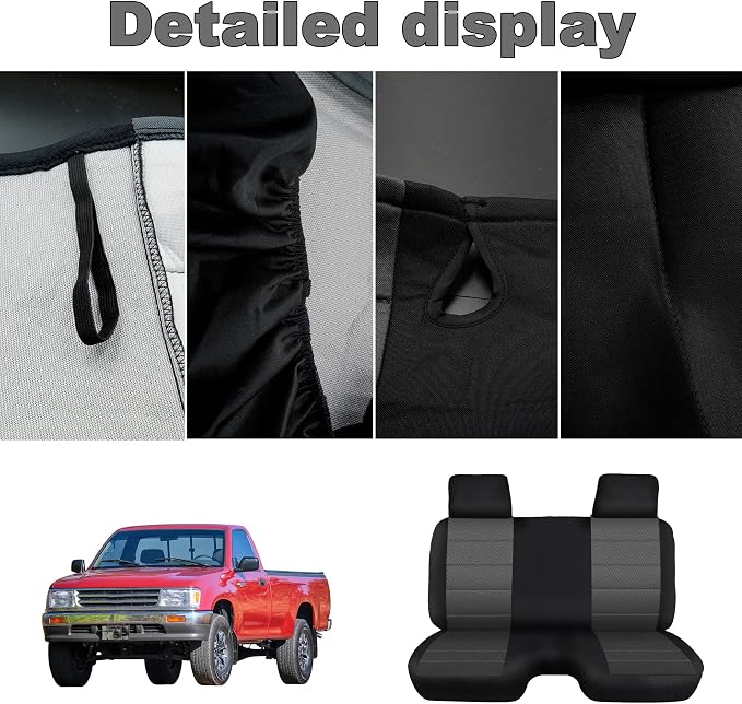 Bench Seat Covers for Toyota Pickup 1987 1988 1989 1990 1991 1992 1993 1994 Heavy Duty Cloth Protector Interior Accessories,Molded Headrest with Small Notch Machine Washable, Black