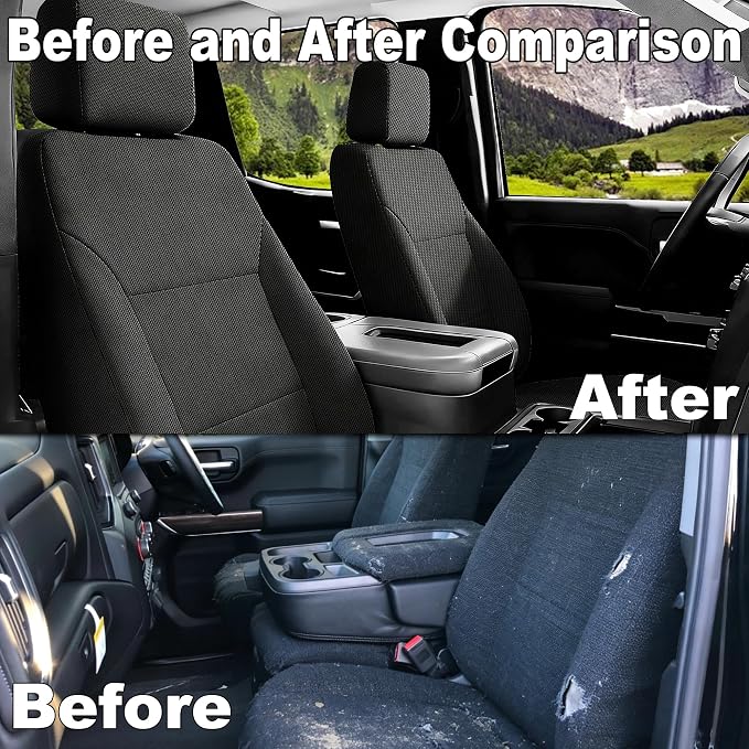 Seat Covers for Chevy Silverado & GMC Sierra 1500 Crew Cab 2019-2026 Heavy Duty Cloth Protector Interior Accessories，Waterproof & Machine Washable-Black (Front & Rear)