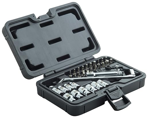 Omega Pro Go-Through Socket Set and Wrench - 1/2 Inch Drive with Flexible Ratchet - 34 Pieces in Molded Case for Easy Organization
