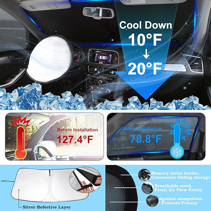 3PCS Car Window Shades Front Windshield Sun Shade Foldable Window Shade Custom Fit for 2024-2026 Subaru Crosstrek Accessories Car Shades for Front Windows Anti-UV Rays Block Heat