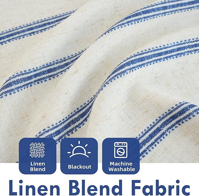 DriftAway Farmhouse Double Layer Linen Blackout Tie Up Curtains Thermal Insulated Vertical Striped Fully Lined Balloon Roman Shade Bathroom Window Adjustable Rod Pocket 45 Inch by 63 Inch Navy
