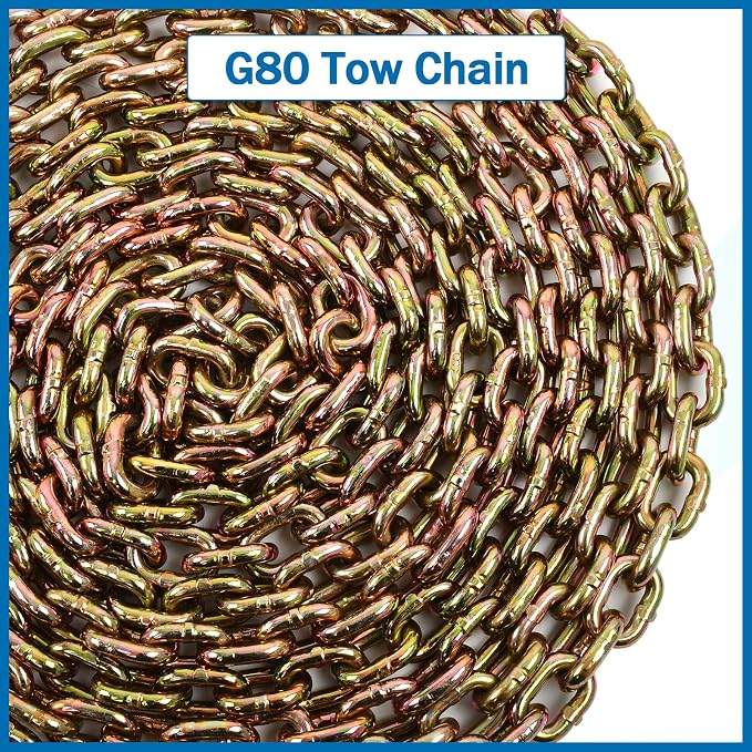 1/4 Inch x 20 Feet Transport Binder Chain G80 Safey Tow Chain with Grab Hooks 3300 Lbs Safe Work Load for Transporting Towing Tie Down Binding Equipment