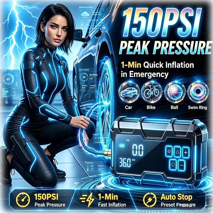 9000A Jump Starter with Air Compressor 10-1 Portable Tire Inflator German Fast-Charging Power Bank Car Diesel Battery Booster for Car Owners Camping, Road Trips, Family Safety & Gift