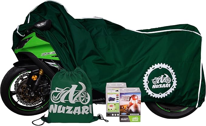 Nuzari Heavy Duty Motorcycle Cover - Motorcycle Covers Waterproof Outdoor Storage - Dirt Bike Covers (Hunter Green, Large)