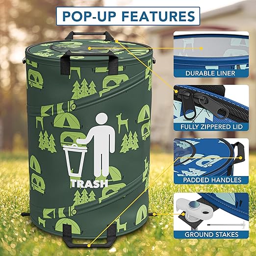 30 Gallon Collapsible Pop-Up Trash & Recycling Cans for RV's, Camping, Recycling, Yard Waste, Leaf Bag, Children Toy Bin (Trash & Recycling Cans)