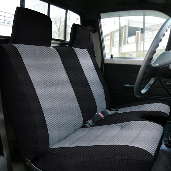 Bench Seat Covers for Toyota Pickup 1987 1988 1989 1990 1991 1992 1993 1994 Heavy Duty Cloth Protector Interior Accessories,Molded Headrest with Small Notch Machine Washable, Gray