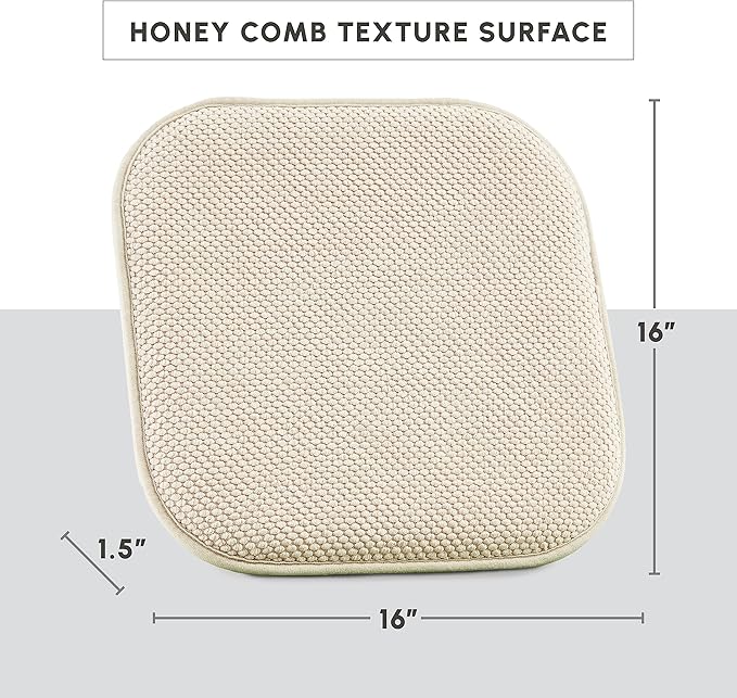 Elegant Comfort Chair Cushion Covers with Ties and Non Skid Rubber Backing-Thick Memory Foam - Soft Cushion Pad- Rounded Square Seat Cover-16 x 16 Inches- Honeycomb Textured Pattern, Set of 2, Linen