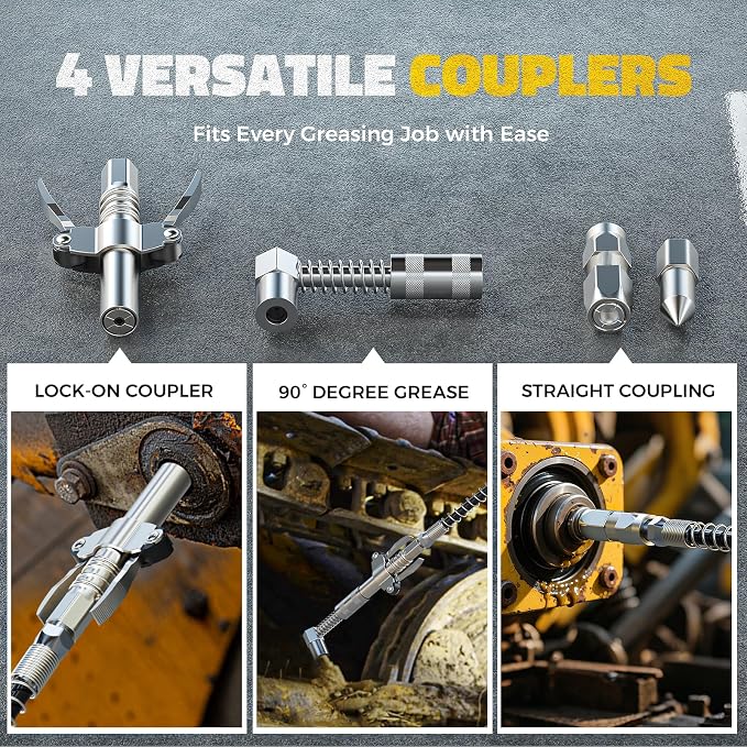 Ecarke Cordless Grease Gun Compatible with DeWalt 20V Battery, 12000PSI Max Electric Grease Gun, Dual Pistol & in-Line Grip, Works with Bulk & Cartridge Grease, with 39" Hose & 4 Couplers (Tool Only)