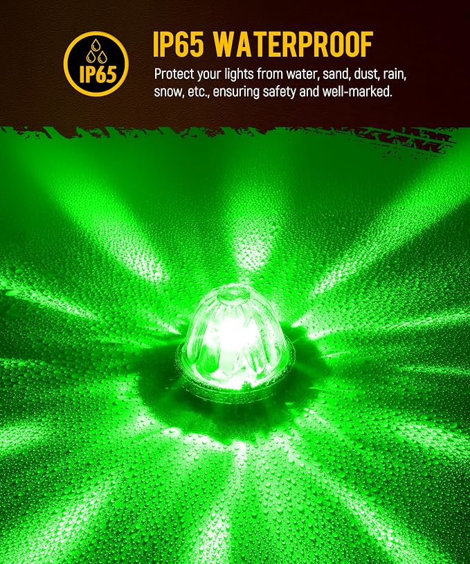 Partsam 2Pcs Glass Watermelon Lights [Patented] Clear Lens Green LED Side Marker Turn Signal Lights with Stailess Steel Bezel Replacement for Kenworth Peterbilt Freightliner Trucks