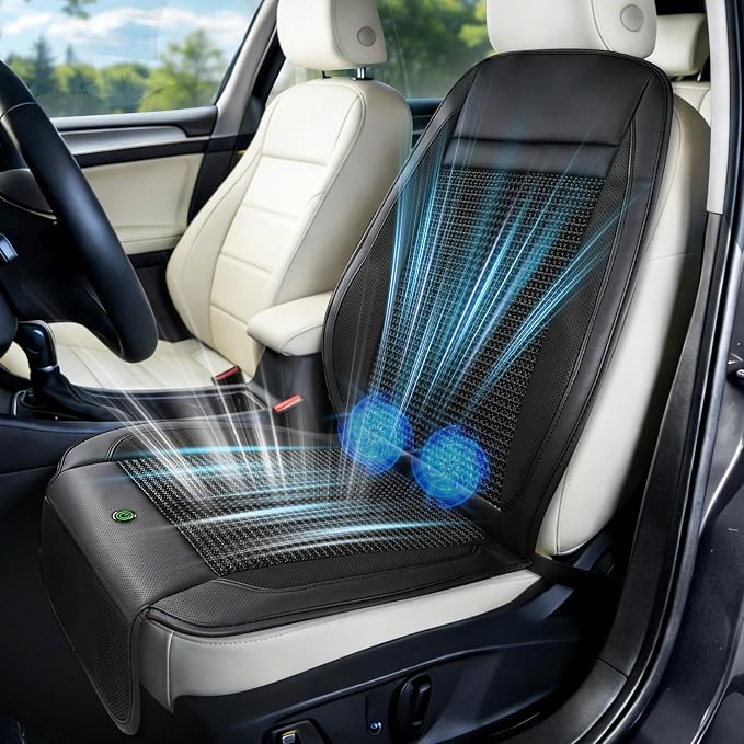 Cooling Seat Cover for Cars, Ventilated Car Seat Cover for Suction, 12V 3-Speed Cooling Seat Cushion with 2 Turbon Fans, Universal Fit for Car SUV Truck Home Office, Non-Slip Breathable Ice Silk