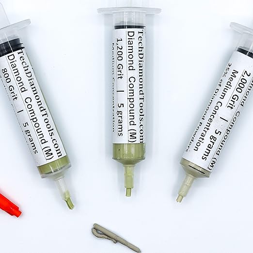 TechDiamondTools Kit of 3 Diamond Lapping Paste Polishing Compound USA Made 800 1200 2000 Grit Lapping Compound for Rock Glass Metal Jewelry Resin Marble with 25% of Diamond Powder