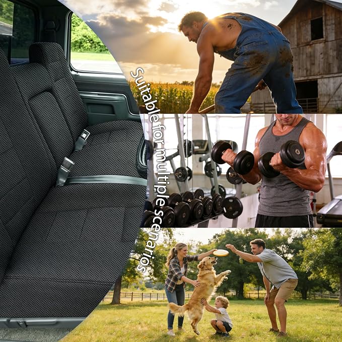 Truck Seat Covers for Ford F150 1987-1991 Front Bench Seat with Armrest and Molded Sandwich Composite Sponge Fabric - Black