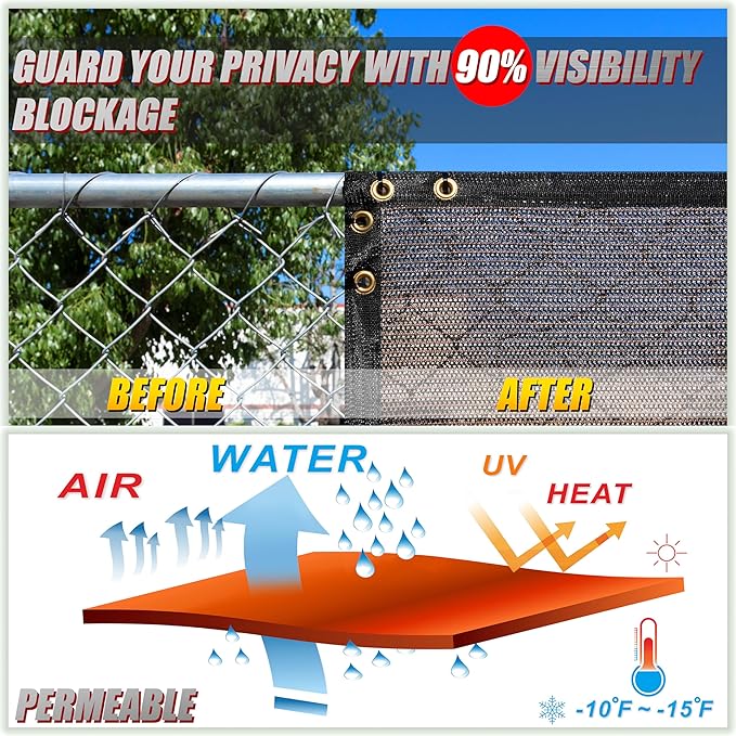 ColourTree Customized Size Fence Screen Privacy Screen Brown 4' x 164' - Commercial Grade 170 GSM - Heavy Duty - 3 Years Warranty - Cable Zip Ties Included