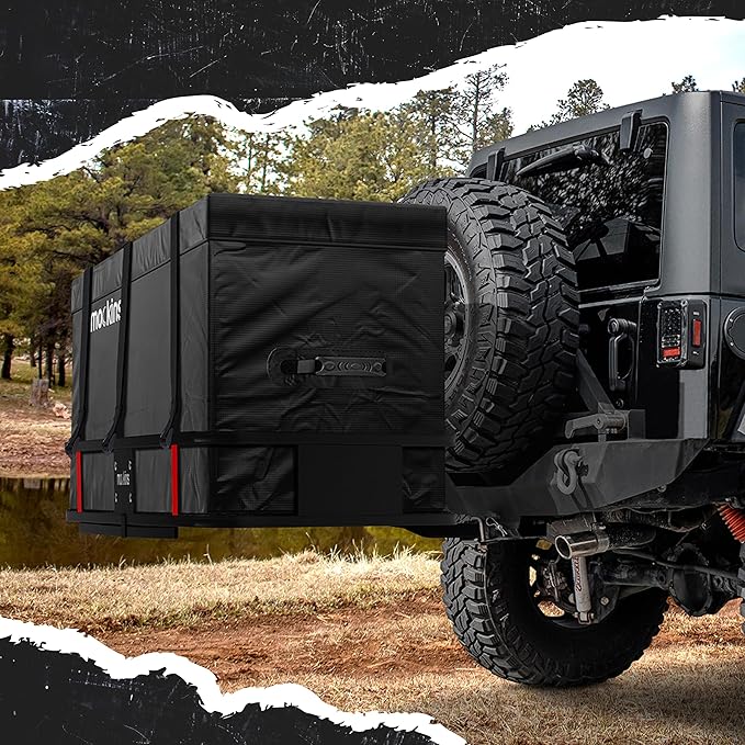 Mockins 25 CuFt XL Heavy Duty Trailer Hitch Cargo Carrier Bag | 60"x24"x31" All-Weather Cargo Bag for Hitch Carrier | Waterproof Truck Bed Storage | Vehicle Soft-Shell Carriers w/Straps, Lock, & Case