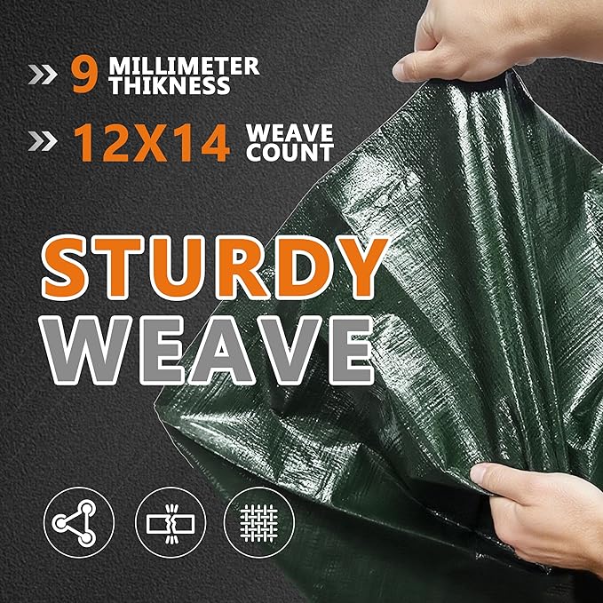 Tarp Waterproof Super Heavy Duty Tarps Cover UV Protection Rip and Tear Proof Tarpaulin with Grommets for Emergency Rain Shelter Camping Tarpaulin (9 Mil,10'x12') Military Green