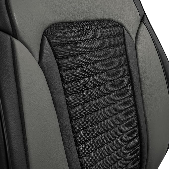 FH Group Car Seat Covers Front Set Gray Faux Leather Car Seat Cushions - Car Seat Covers for Low Back Seat, Universal Fit, Automotive Seat Covers, Airbag Compatible Car Seat Cover for SUV, Sedan