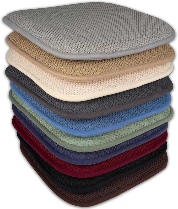 Sweet Home Collection Cushion Memory Foam Chair Pads Honeycomb Nonslip Back Seat Cover 16" x 16" 6 Pack Linen, Beige