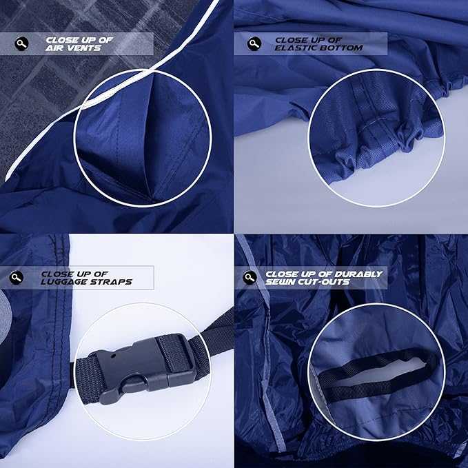 Nuzari Heavy Duty Motorcycle Cover - Motorcycle Covers Waterproof Outdoor Storage - Dirt Bike Covers (Navy, Medium)