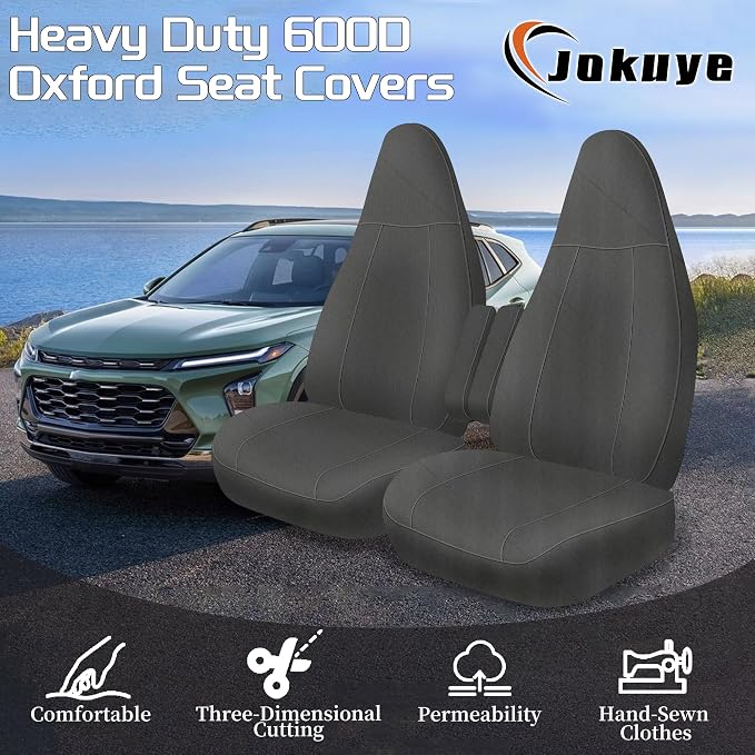 Jokuye Heavy Duty 600D Oxford Seat Covers for Chevy Express 1996-2026 Front Bucket Seat Protectors with Grab Handle Cutout,Waterproof and Wear-Resistant Easy to Install - Gray