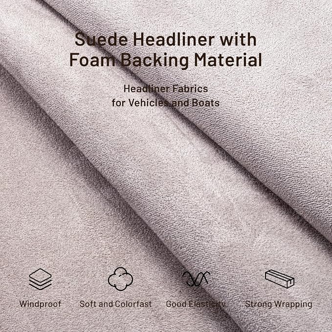 Babnecl Suede Auto Headliner Fabric 38" L × 60" W with Foam Backing - Tube Packaging - Light Grey Interior Replacement Material for Car/Truck/SUV/RV Roof - Home Repair/DIY Headliner Material