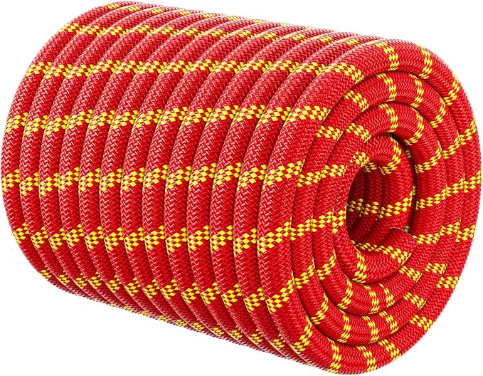 Double Braided Arborist Rigging Rope - 1/2 in X 150 ft 48 Strands Rappelling Outdoor Pulling Heavy Duty Polyester Bull Rope for Swing Tree Work Camping Rescue Hiking - Red