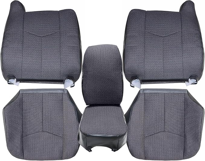 GXARTS #69C Dark Gray Cloth Driver & Passenger Bottom & Top Lean Back Replacement Seat Covers & Middle Jump Seat Cover Fit for Chevy Silverado GMC Sierra 1500 2500HD 3500HD 2003 2004 2005 2006 2007