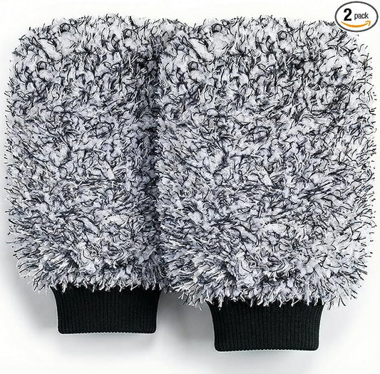TAKAVU Microfiber Cleaning Mitt, 2 Pack Premium Cyclone Car Washing Gloves, Scratch-Free Lint-Free Wash Mitts, Holds Tons of Sudsy Water for Effective Washing, Machine Washable (Black & White)