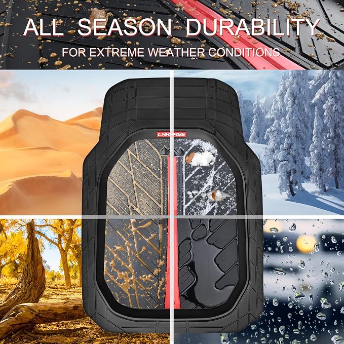 CAR PASS Waterproof Front Car Seat Covers,3D Tire Pattern Neoprene Seat Covers,Heavy Duty Rubber Floor Mats 3-Piece, Universal MXL Size Trim-to-Fit Automotive Floor Mats for Truck Van SUV