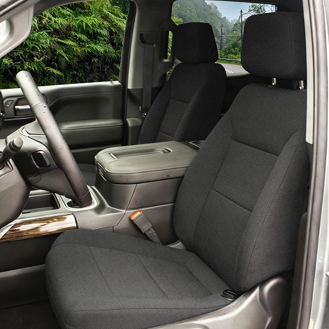 Thickened Composite Fabric Front & Rear Seat Covers for Chevy Silverado GMC Sierra 1500 Crew Cab 2019-2026 Durable Cloth Composite Foam with Headrest and Console Covers- Black