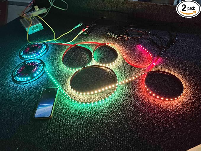 2PCS 2FT Rolls RGB Dream Color Chasing Flow Breath Strobe LEDs Tinted Full Black Out PCB Smoked Light Strips Bluetooth Remote Ctrl for Car Truck Slingshot