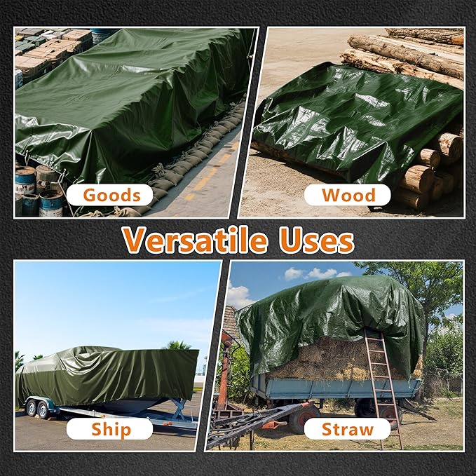 Tarp Waterproof Super Heavy Duty Tarps Cover UV Protection Rip and Tear Proof Tarpaulin with Grommets for Emergency Rain Shelter Camping Tarpaulin (9 Mil,10'x12') Military Green