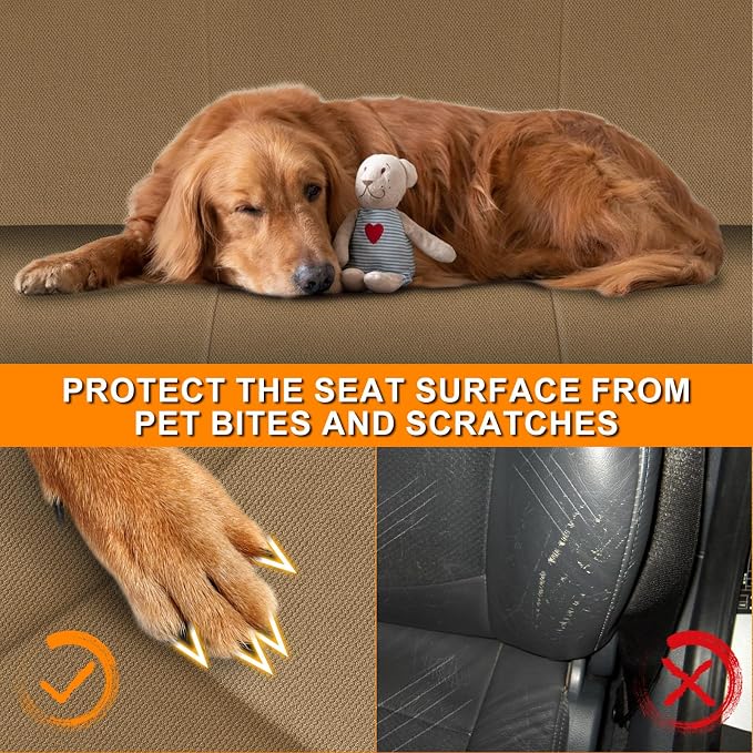 Truck Seat Cover Compatible with 1995-2004 Toyota Tacoma Front Bench Seat with Molded Headrest and Small Notched Cushion, Knitted Fabric, Tan