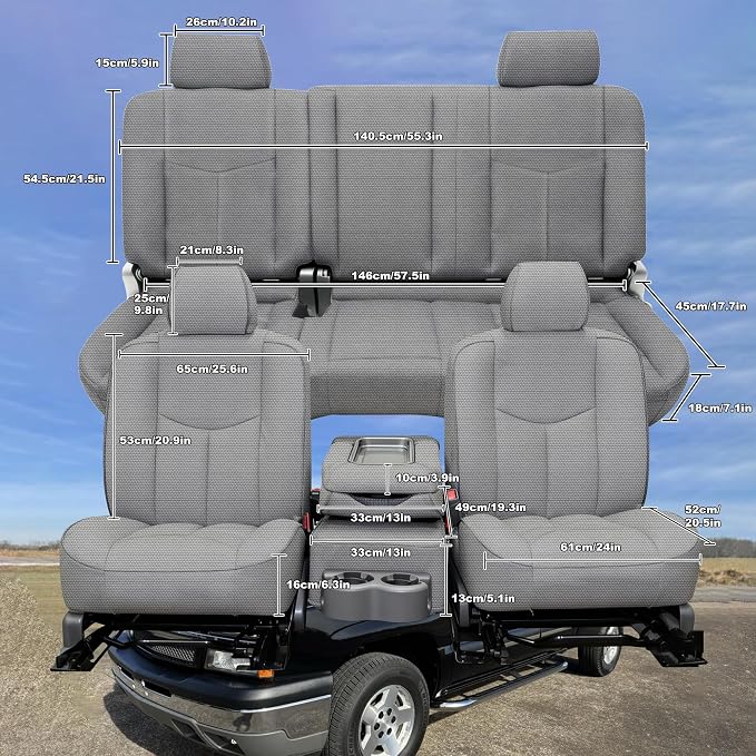 Seat Covers for Chevy Silverado & GMC Sierra 1500 1999 2000 2001 2002 2003 2004 2005 2006 Heavy Duty Cloth Protector Interior Accessories，Waterproof & Machine Washable-Gray (Full)