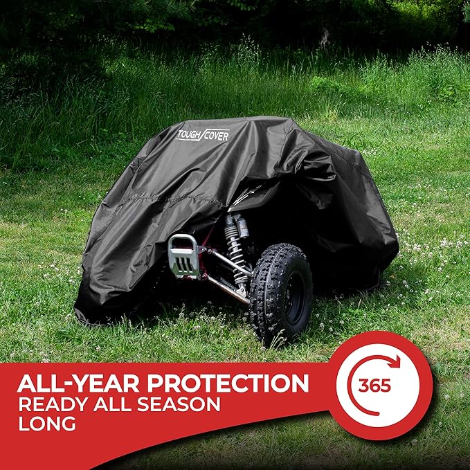 Tough Cover XL ATV Cover, Heavy Duty 600D Marine Grade Fabric, Quad Cover for Kawasaki, Honda, Polaris, Yamaha, and More. Protection Against Water, Wind, UV. 4 Wheeler Accessories (Black)