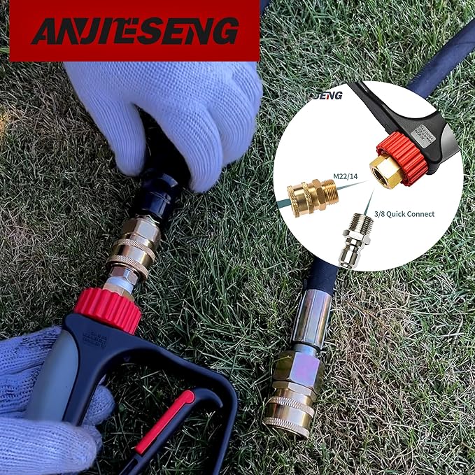 Stubby Pressure Washer Gun with 360° Swivel, 5000 PSI Short Power Washer Gun, 3/8" Quick Connect & M22-14 Fitting, Pressure Washer Spray Gun for Foam Cannon, Car Washing & Detailing