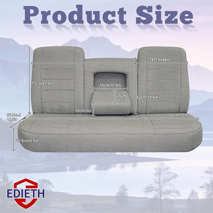 Truck Seat Covers for Ford F150 1987-1991 Front Bench Seat with Armrest and Molded Sandwich Composite Sponge Fabric - Gray