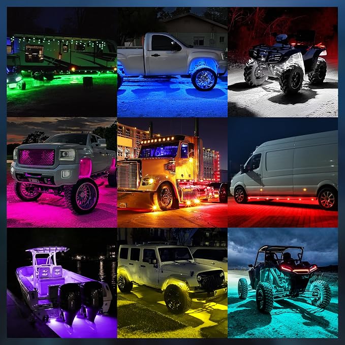 MICTUNING C3 RGBW Rock Lights 12 Pods with Wiring Switch Kit | Expandable to 32 pods, MagicLink APP Control, 160° Wide Beam, IP68 Waterproof Multi-Color Neon Underglow Lights
