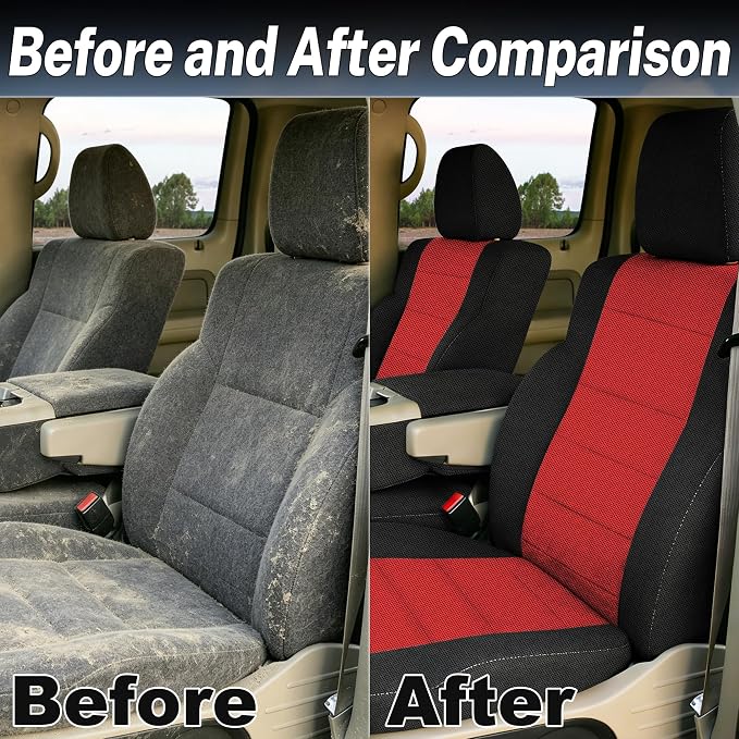 Custom 40/20/40 Split Bench Seat Covers for Ford F150 XL/Standard Cab 2004 2005 2006 2007 2008 Sandwiched Cloth Protector Interior Accessories，Waterproof & Machine Washable - Red